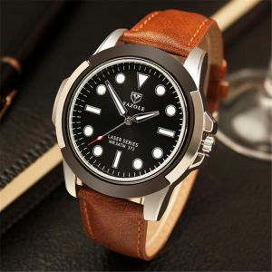 YAZOLE 346 Fashion Men Quartz Watch Casual Leather Strap Watch - שעונים לגבר
